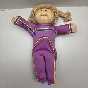 Vintage 1982 Cabbage Patch Kids Blonde Yarn Hair Doll Rainbow Suit Signed Coleco